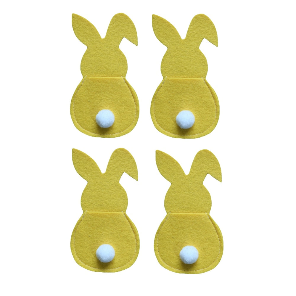 4Pcs Easter Bunny Felt Cutlery Holder Bag Happy Easter Decorations for Home Tableware Accessories Rabbit Cutlery Cover Bag Table