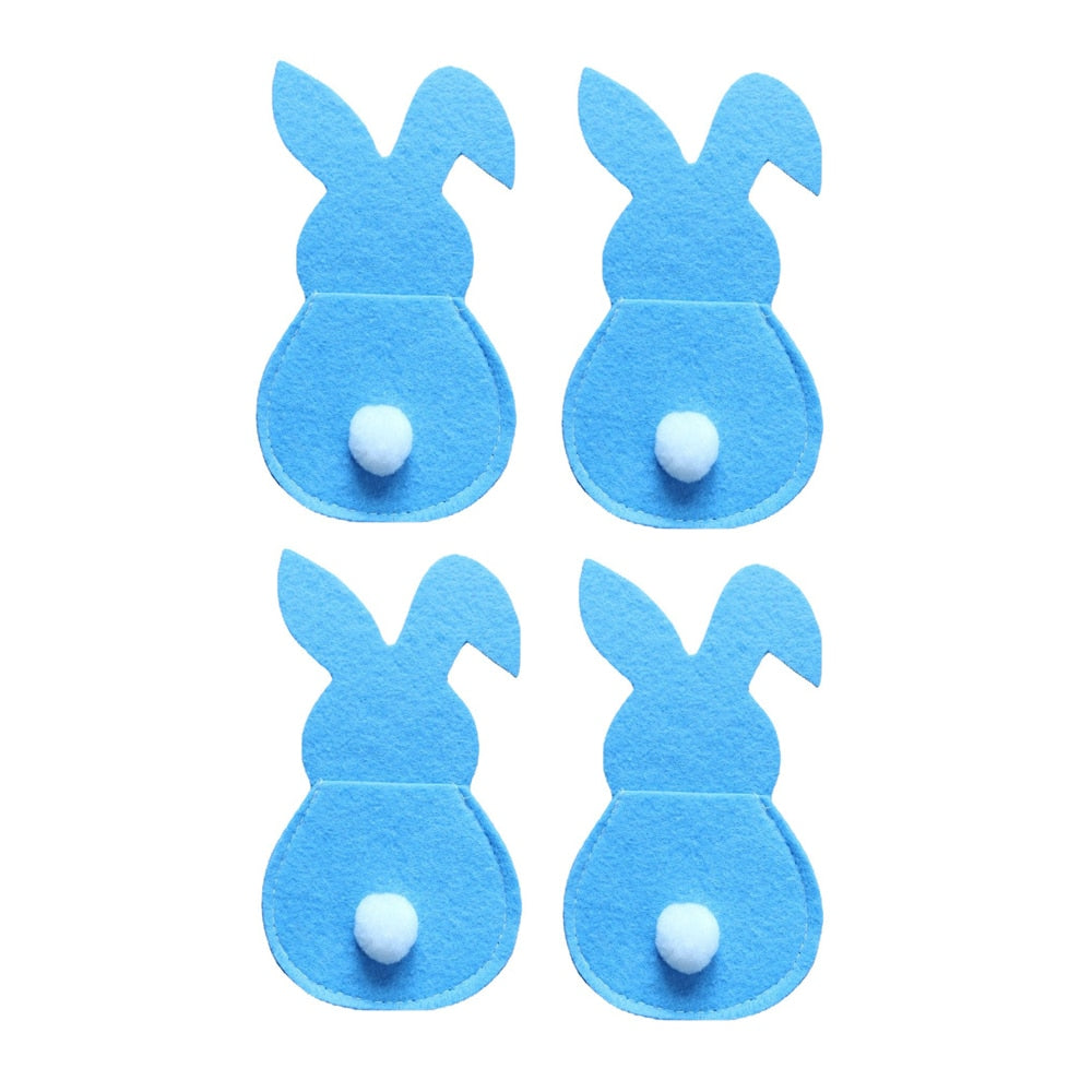 4Pcs Easter Bunny Felt Cutlery Holder Bag Happy Easter Decorations for Home Tableware Accessories Rabbit Cutlery Cover Bag Table