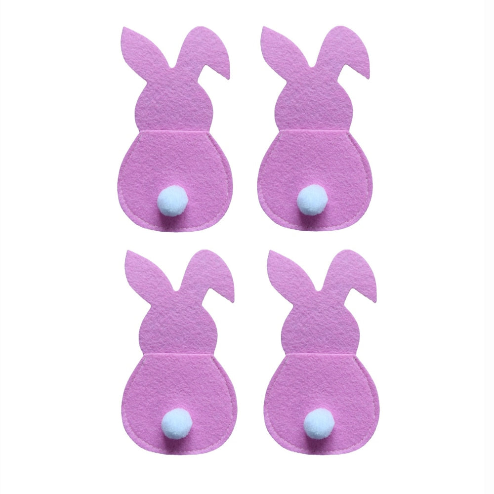 4Pcs Easter Bunny Felt Cutlery Holder Bag Happy Easter Decorations for Home Tableware Accessories Rabbit Cutlery Cover Bag Table