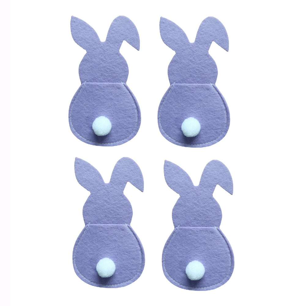 4Pcs Easter Bunny Felt Cutlery Holder Bag Happy Easter Decorations for Home Tableware Accessories Rabbit Cutlery Cover Bag Table